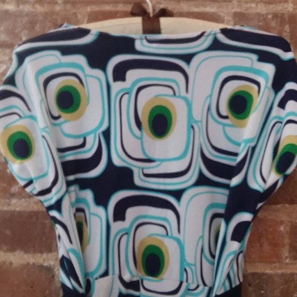 M.K.M DESIGNS Blue & White Multicolor Sleeveless Blouse Shirt Top Tunic Women S - Picture 9 of 14